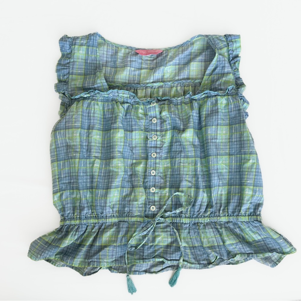 Simply Southern Green and Blue Plaid Peplum Blouse